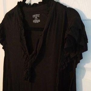 Lane Bryant top 1X 18/20 black ruffles buttons NEW